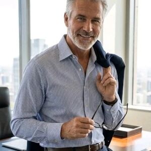 Chaps Button Down Shirt Blue Striped Easy Care Long Sleeve Sz M 15-15 1/2 Exec